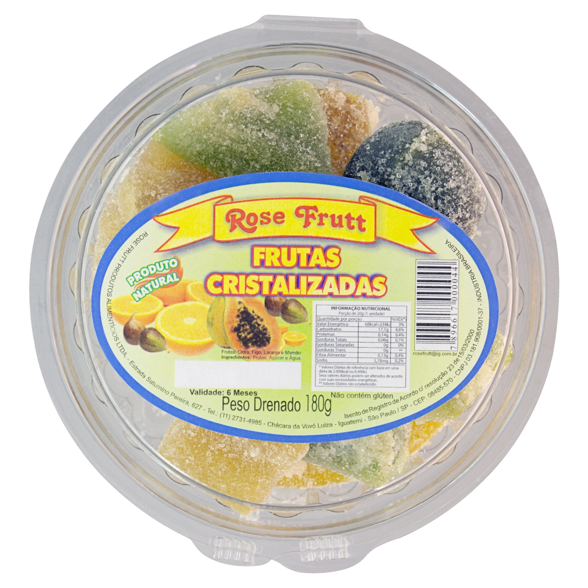 Frutas Cristalizadas Em Pedaços Rose Frutt Pote 180g