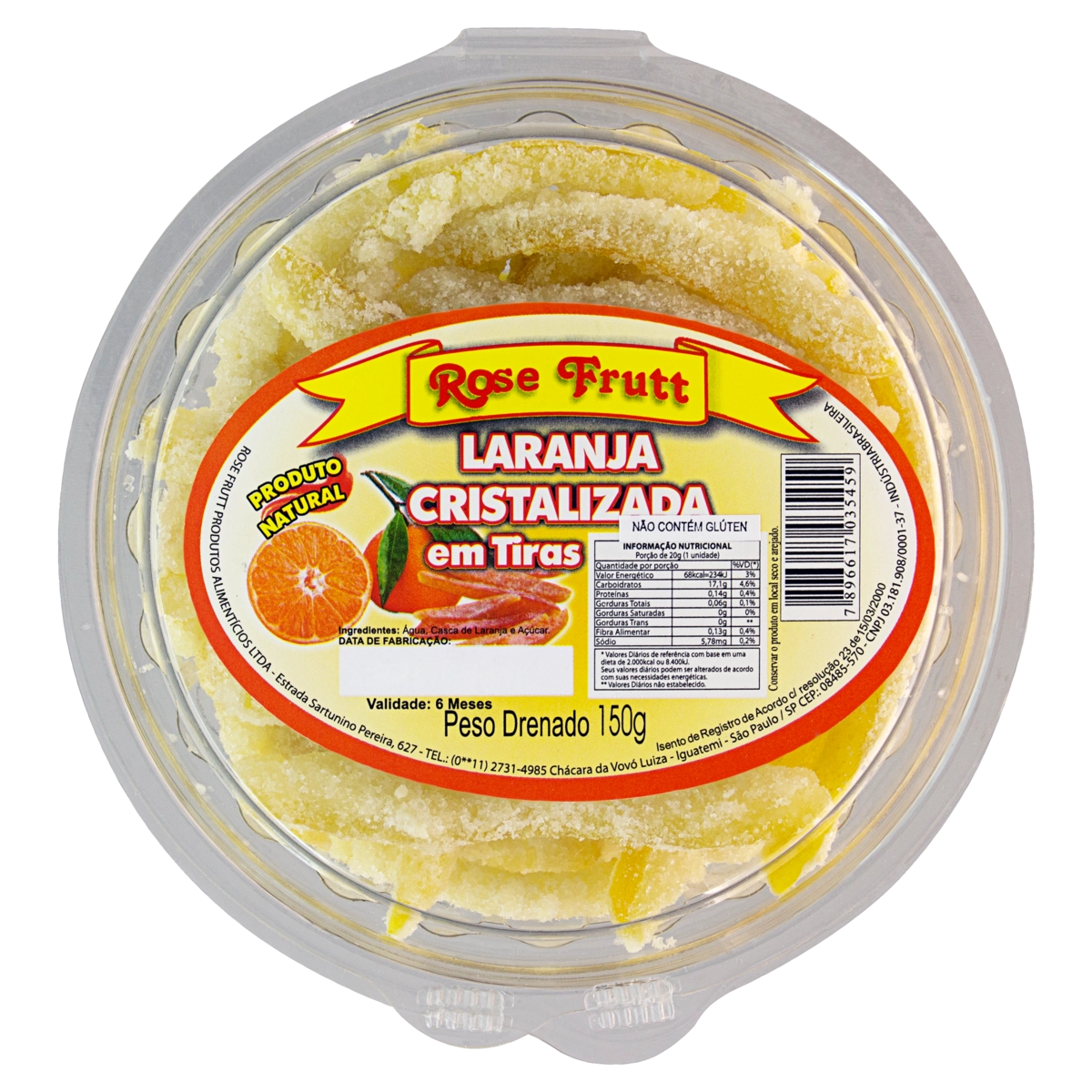 Laranja Cristalizada Em Tiras Rose Frutt Pote 150g
