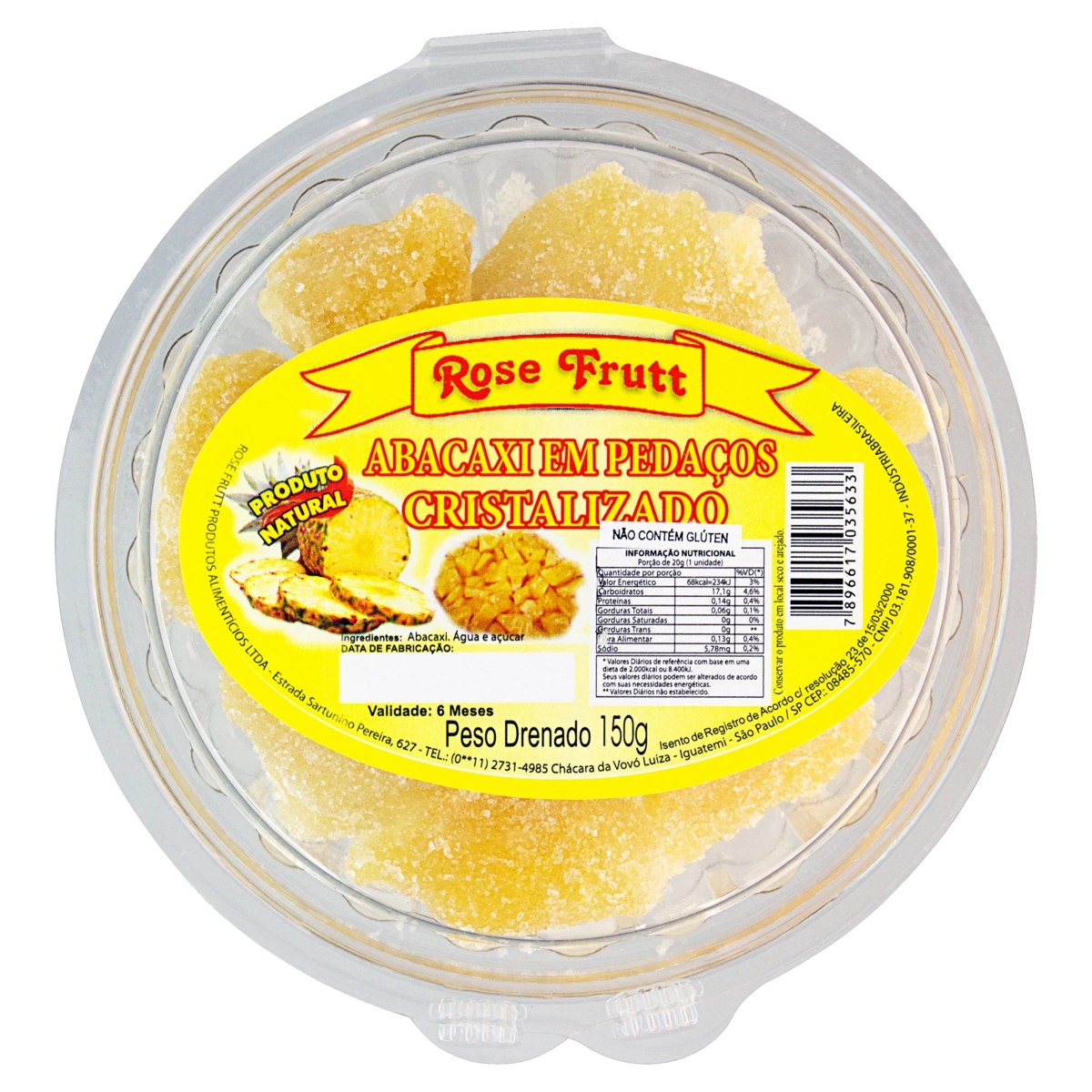 Abacaxi Cristalizado Em Pedaços Rose Frutt Pote 150g