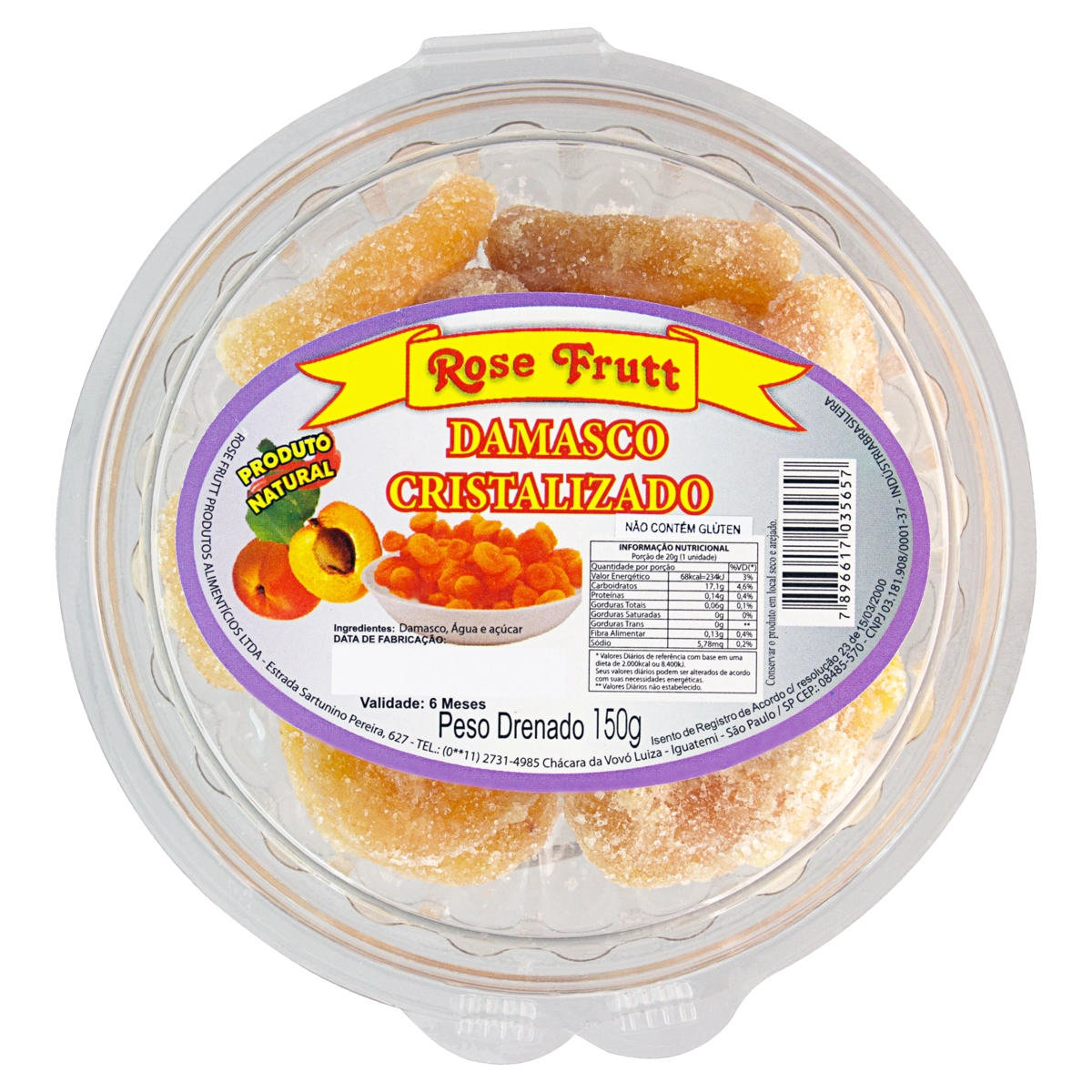 Damasco Cristalizado Inteiro Rose Frutt Pote 150g