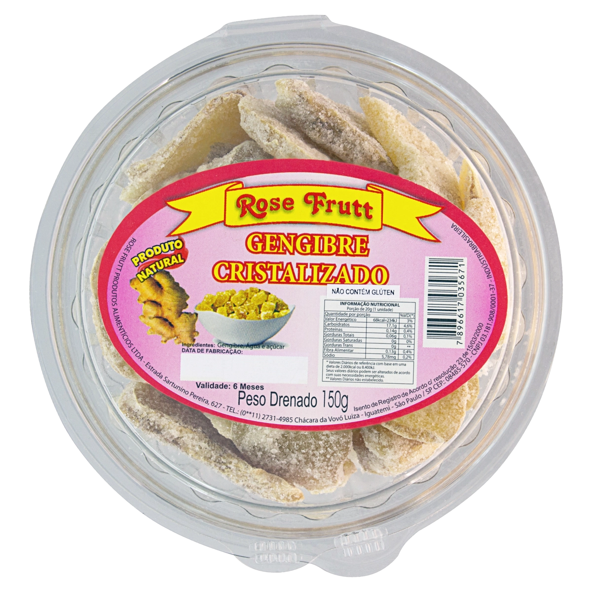 Gengibre Cristalizado Em Pedaços Rose Frutt Pote 150g