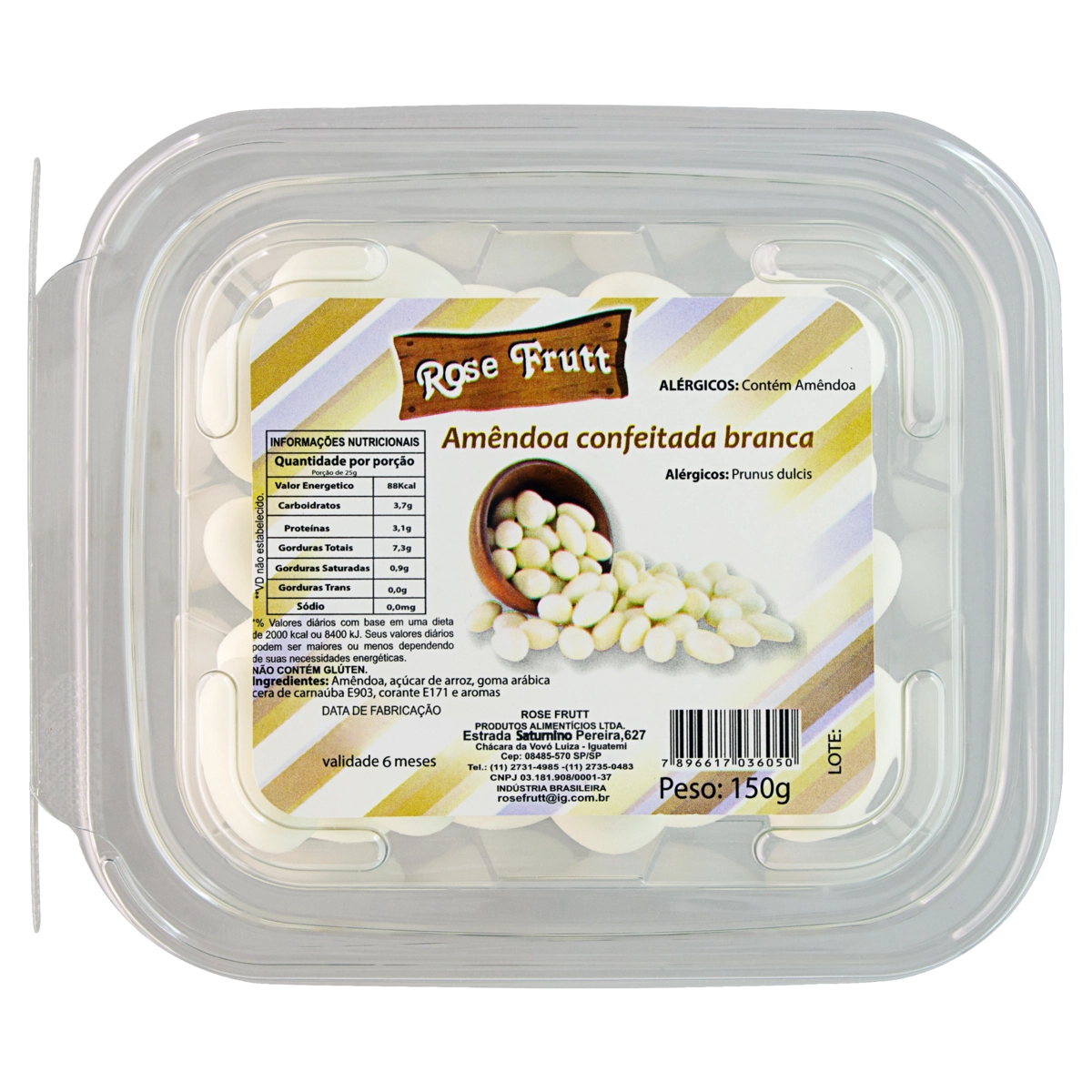 Amêndoa Confeitada Branca Rose Frutt Pote 150g