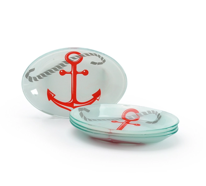 Conjunto.travessa Decor Glass Oval Pequeno Rasa C/4 Nautika