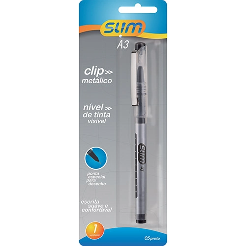 Caneta A3 Hi Tech Blister Slim Preta
