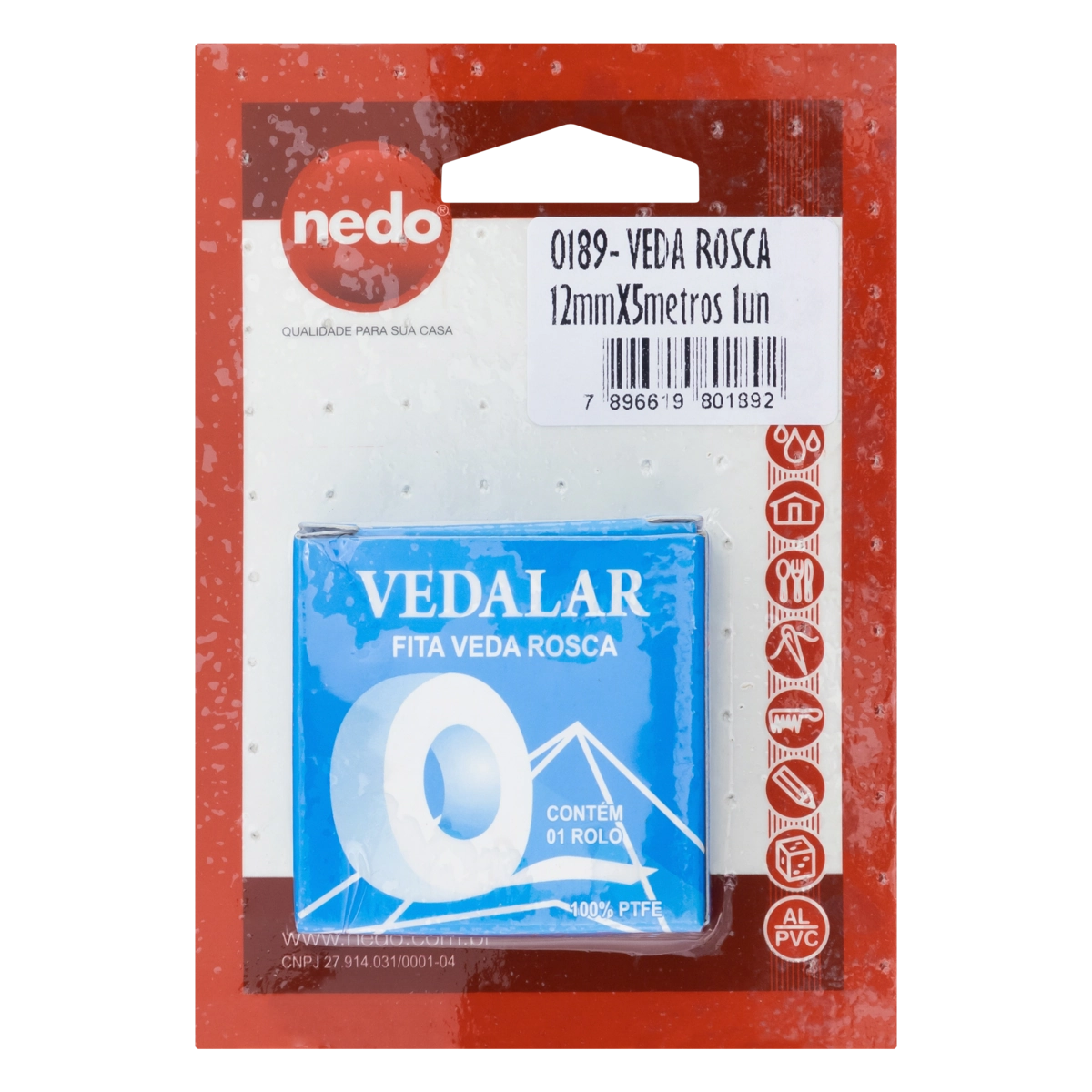 Fita Veda Rosca Nedo 12mm X 5m