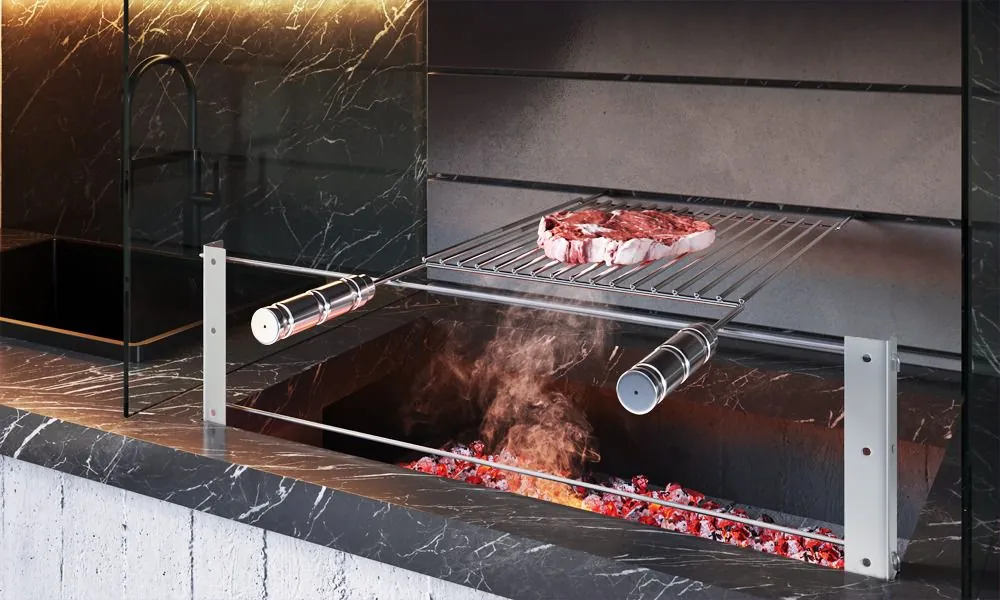 Grelha Parrilla Uruguaia Reta Barra Redonda Aço Inox 70x40cm