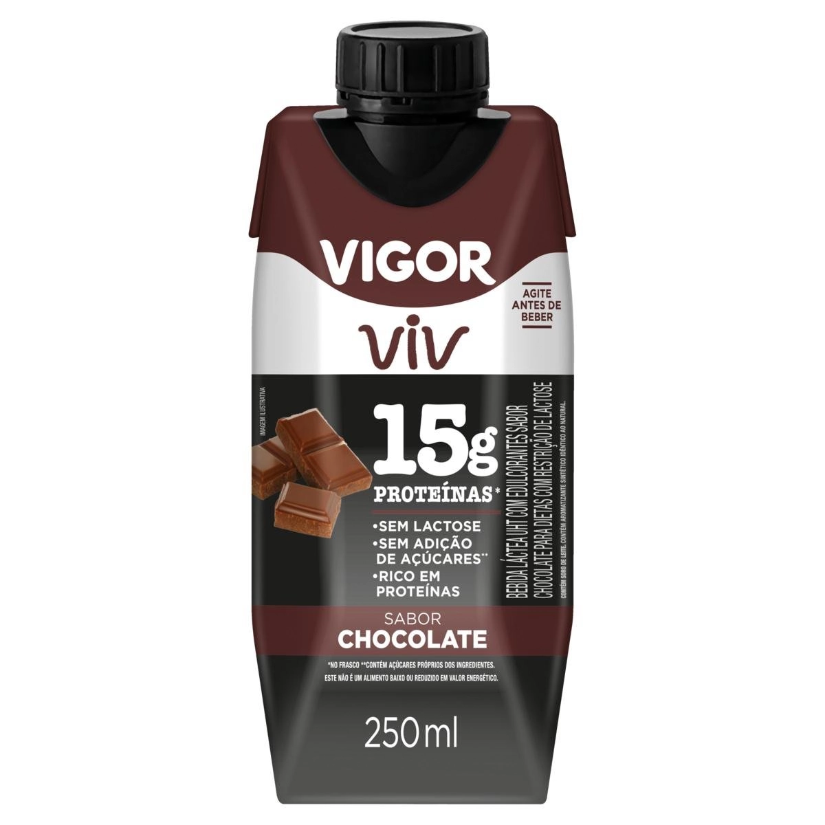 Bebida Láctea UHT Chocolate Zero Lactose Vigor Viv Protein Caixa 250ml
