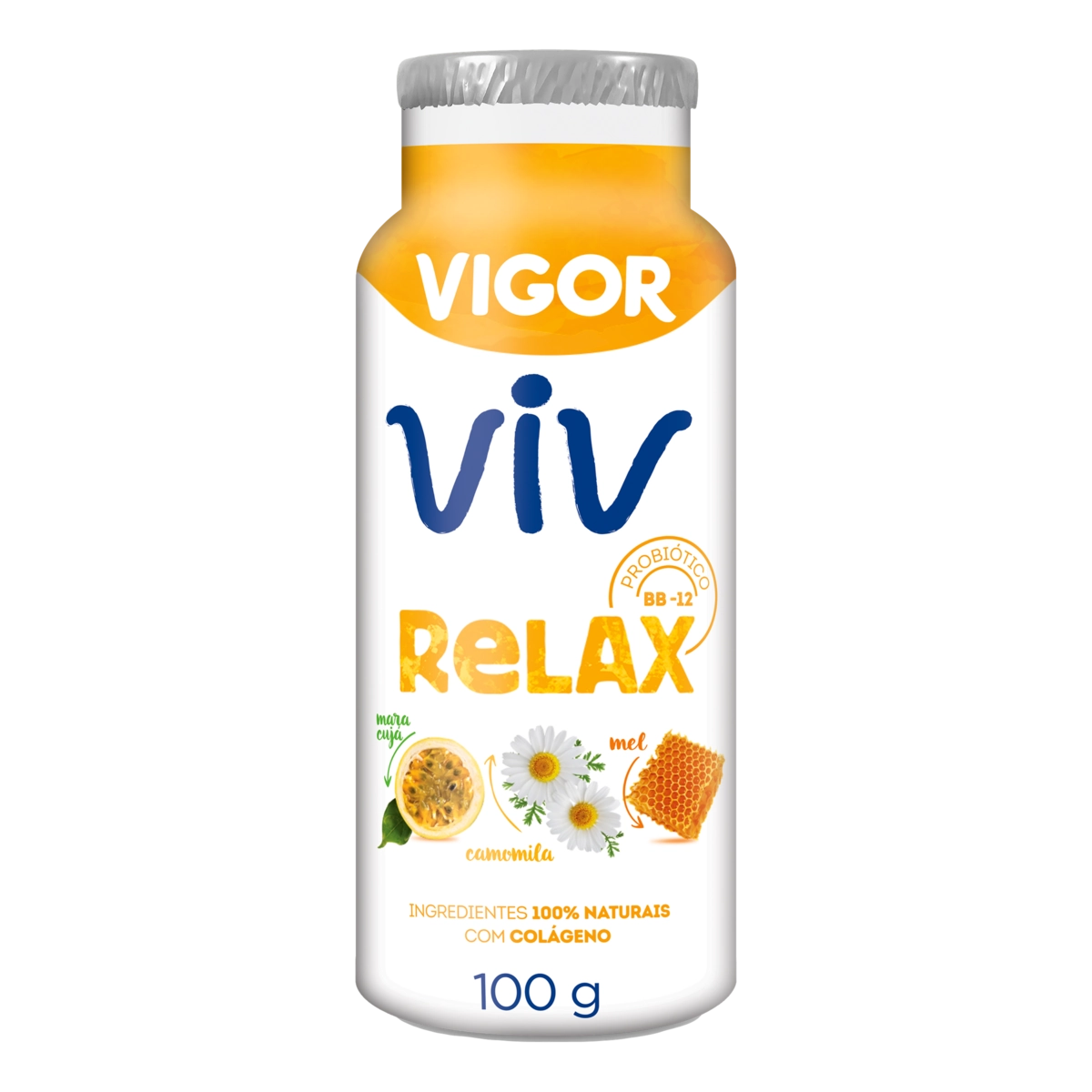 Leite Fermentado Maracujá, Mel e Camomila Vigor Viv Relax Frasco 100g