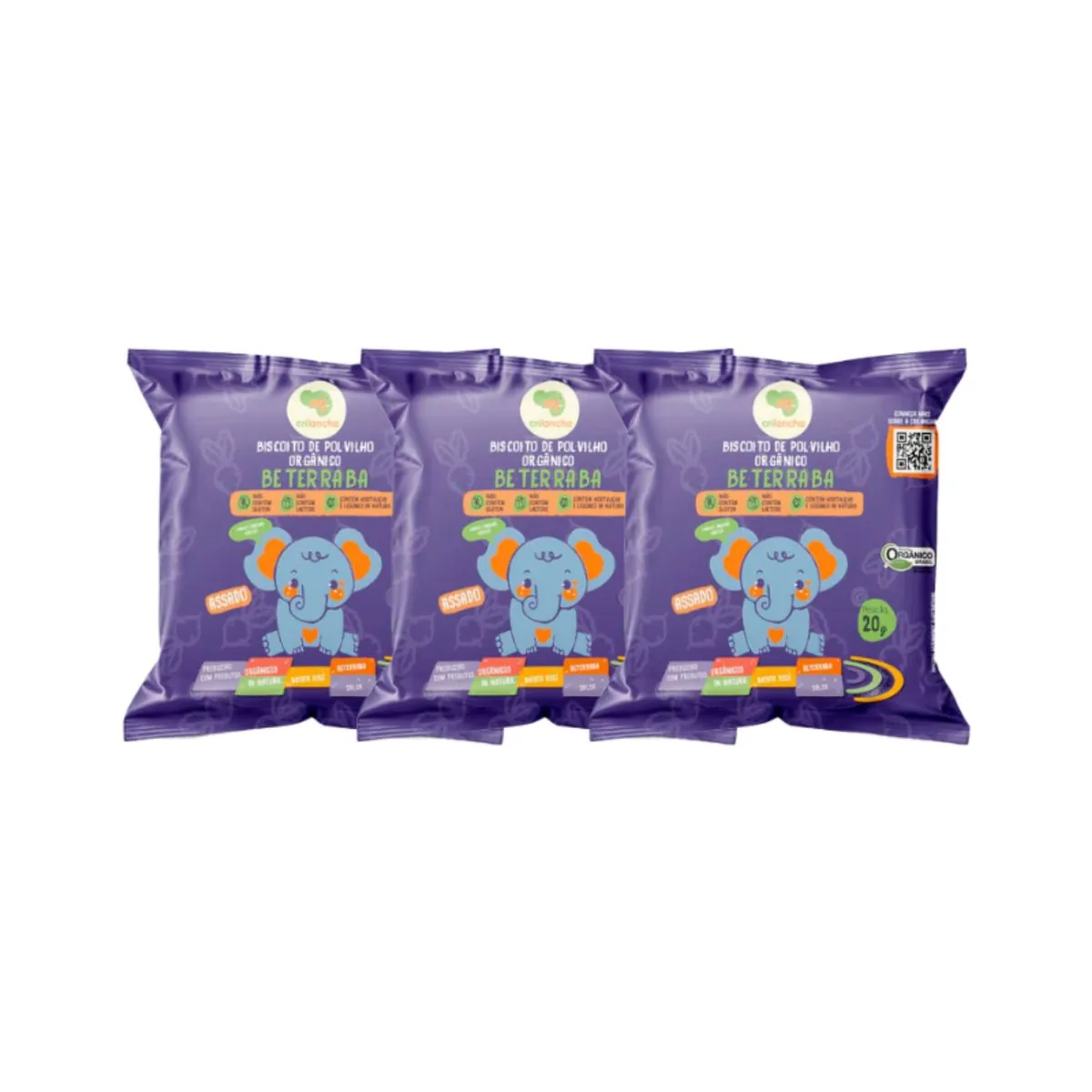 Kit 3X: Biscoito de Polvilho Beterraba Vegano Orgânico Crilancha 20g