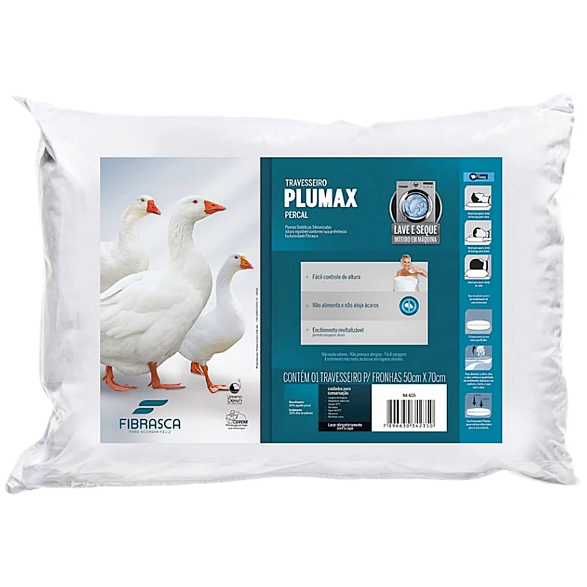 Travesseiro Toque De Pluma Percal Lavável 50X70 - Fibrasca