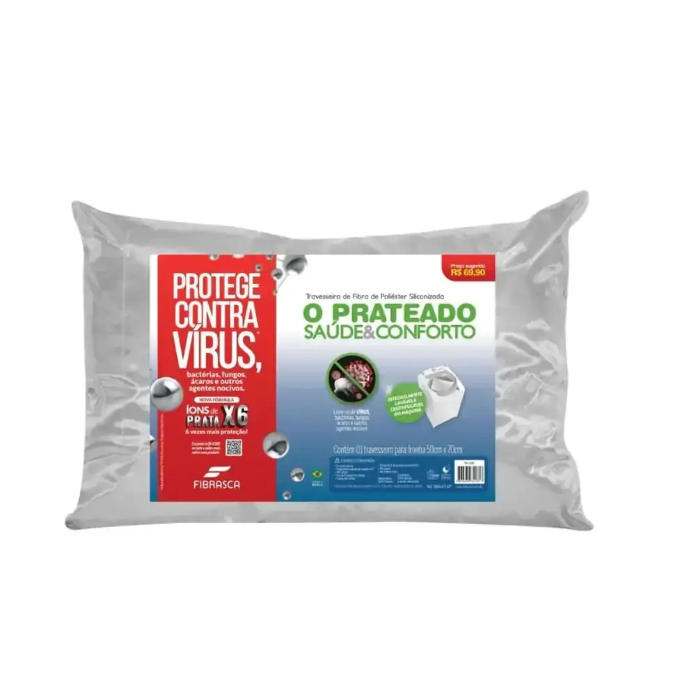 Travesseiro Saúde e Conforto Íons de prata Fibra siliconizada lavável em maquina anti ácaros fungos
