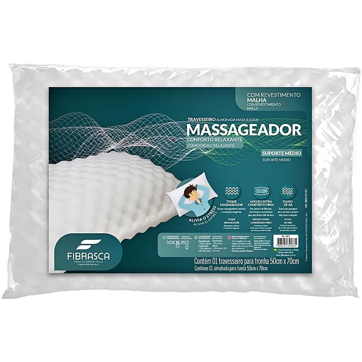 Travesseiro Massageador Suporte Médio Para Fronhas 50x70cm Fibrasca