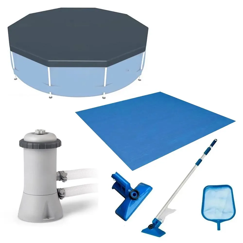 Kit Manutenção De Piscina Inflável Filtro 2.006 L/h Capa 366cm Forro Kit Limpeza 110v