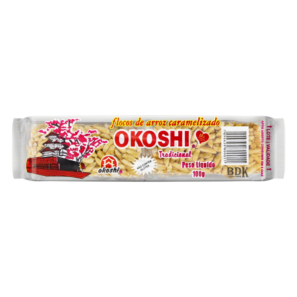 Flocos De Arroz Caramelizado Okoshi Pacote 100g