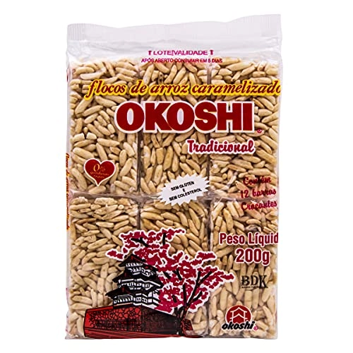 Flocos De Arroz Caramelizado Tradicional Okoshi Pacote 200g 12 Unidades