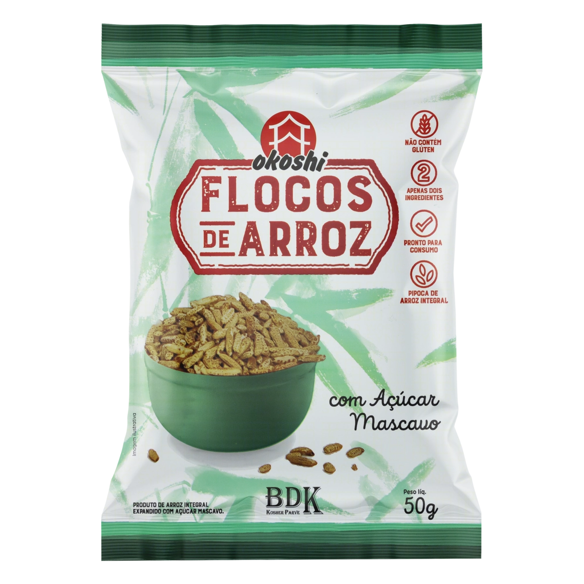 Flocos De Arroz Com Açúcar Mascavo Okoshi Pacote 50g
