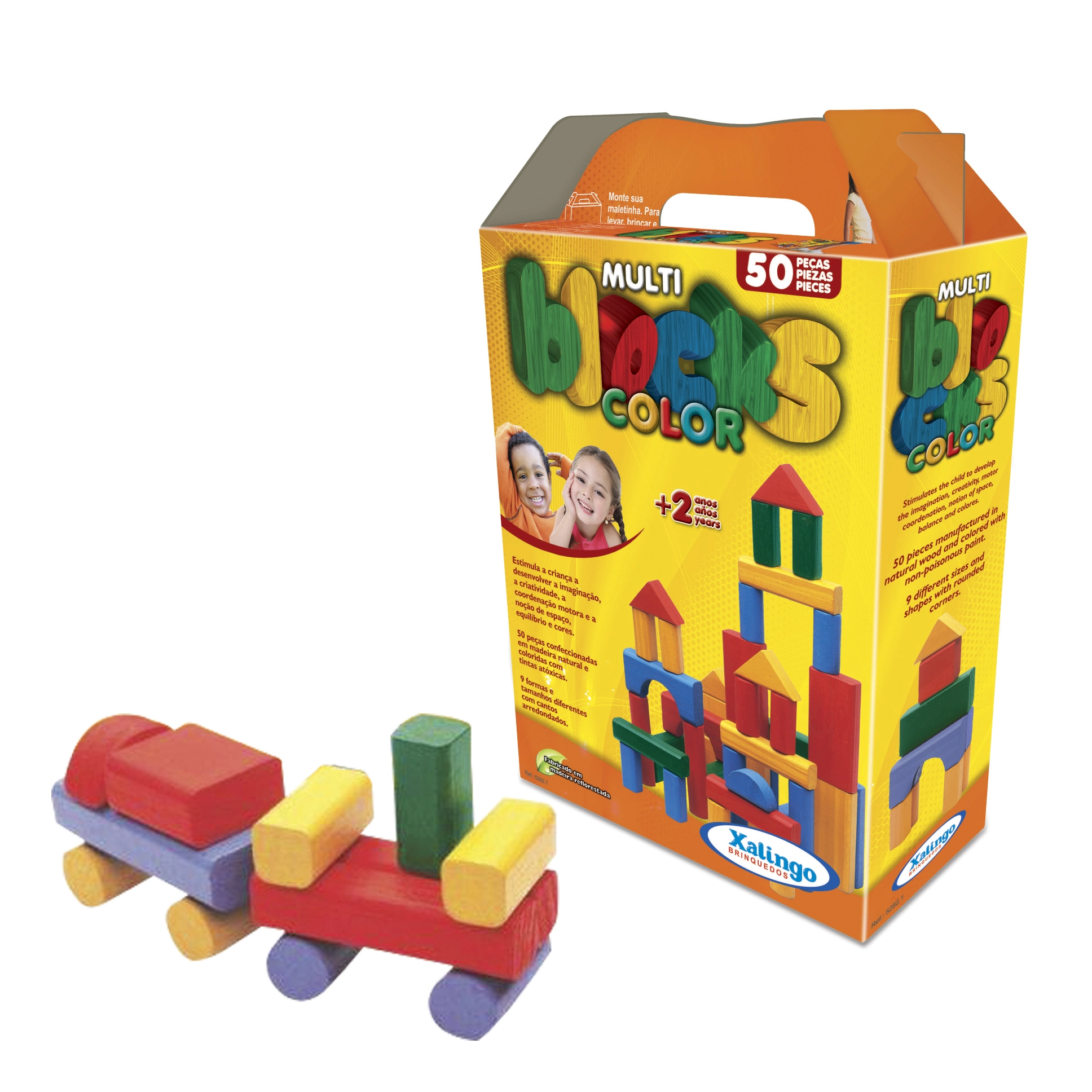 Blocos de Madeira - Multi Blocks Coloridos - 50 Pcs - Xalingo