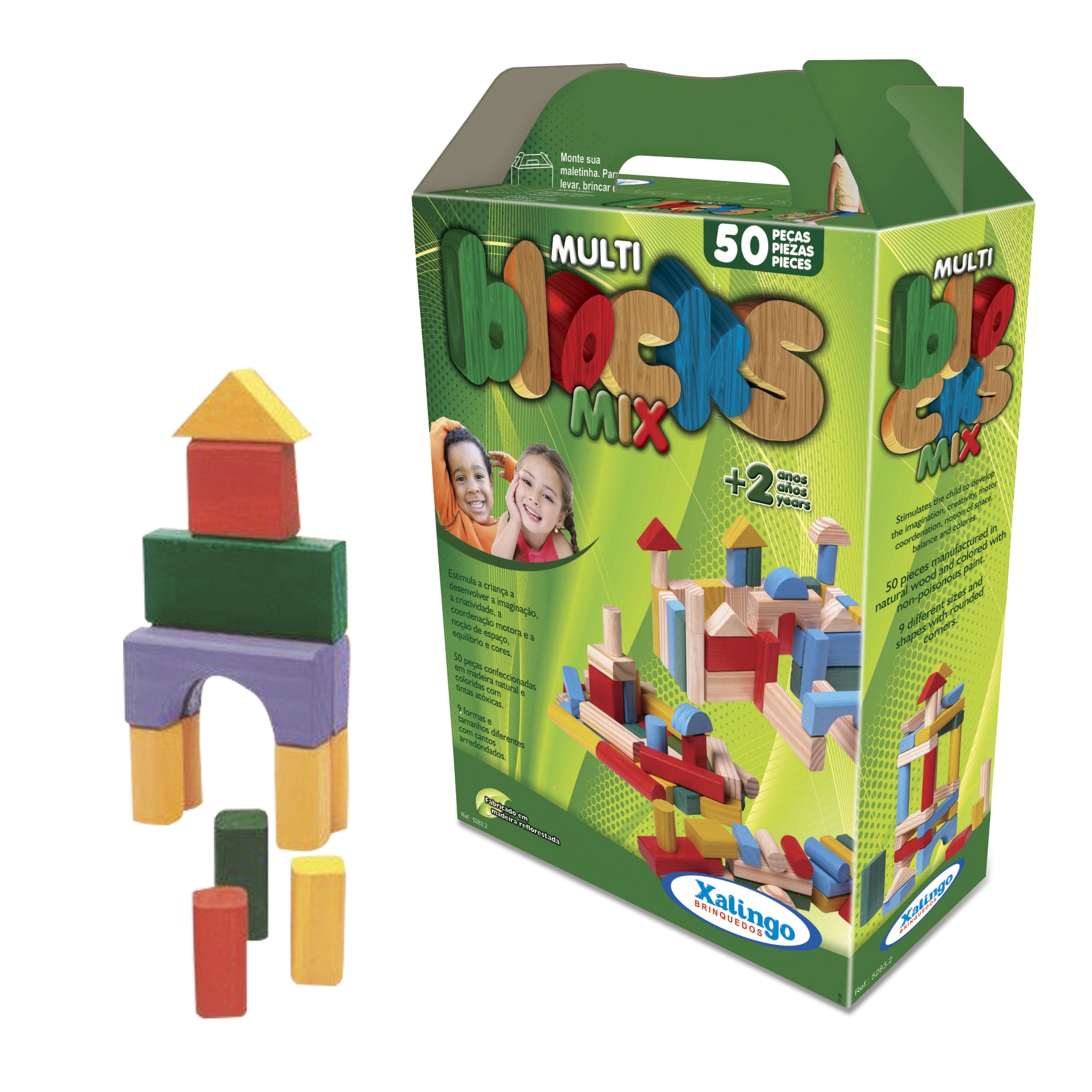 Multi Blocks Mix Colorido Madeira 50 Peças Xalingo 52832