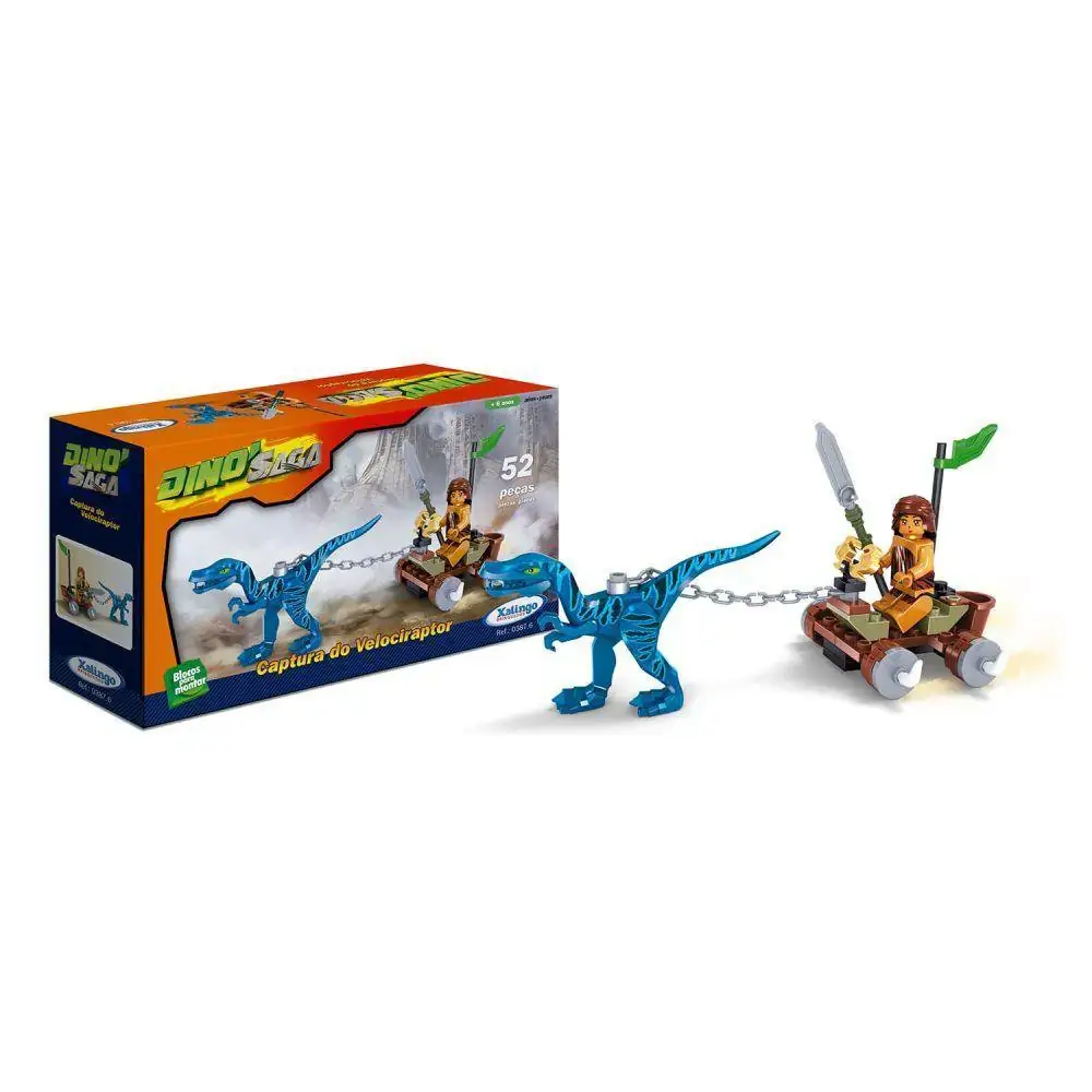 Blocos De Montar Dino Saga Captura Do Velociraptor 52 Peças