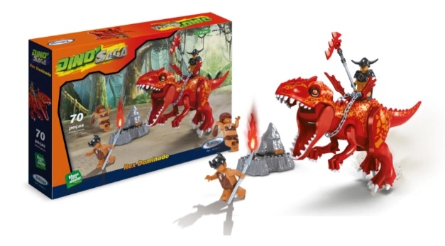 Blocos De Montar Dino Saga Rex Dominado 70 Peças