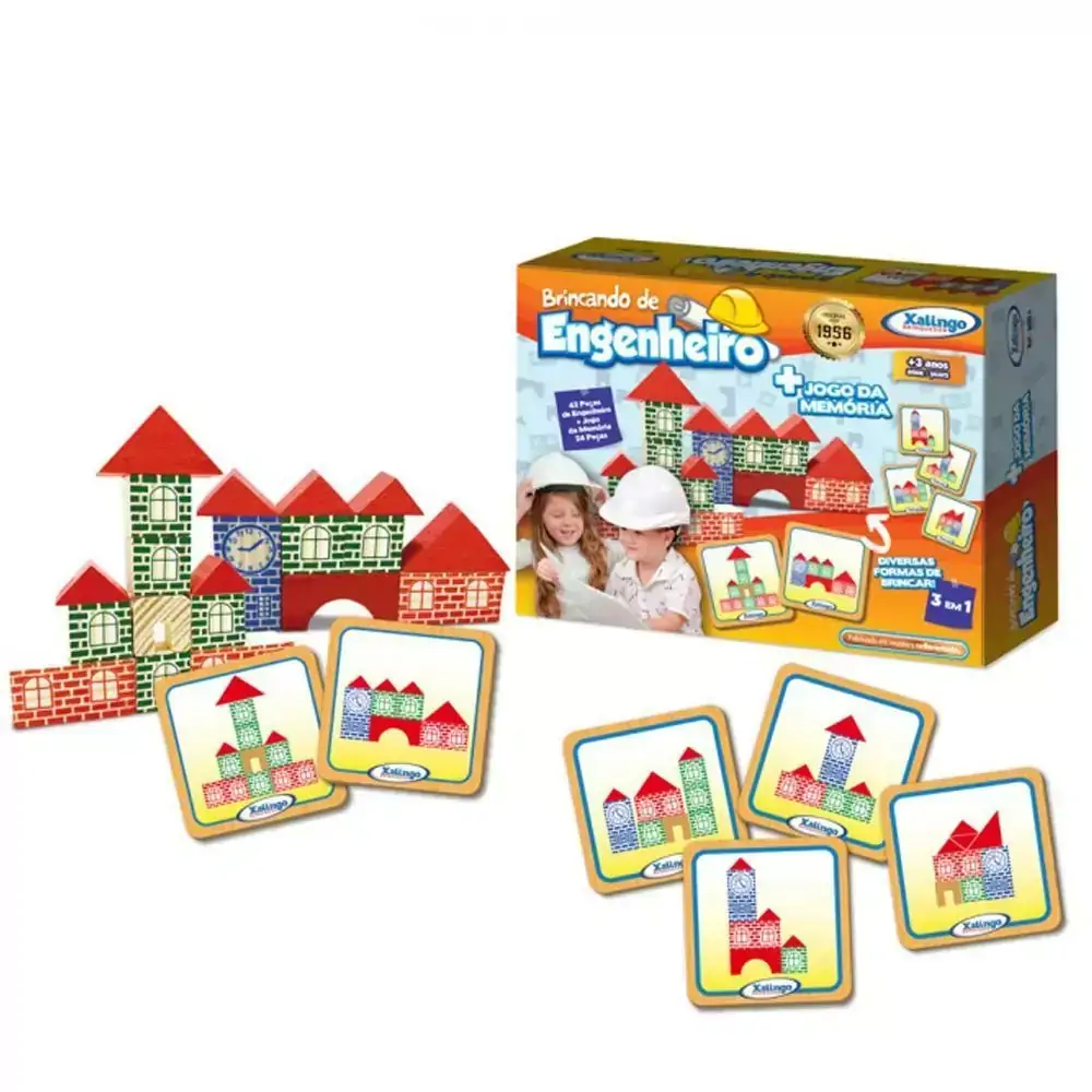 Brincando de Engenheiro + Jogo da Memória Xalingo Colorido 53098
