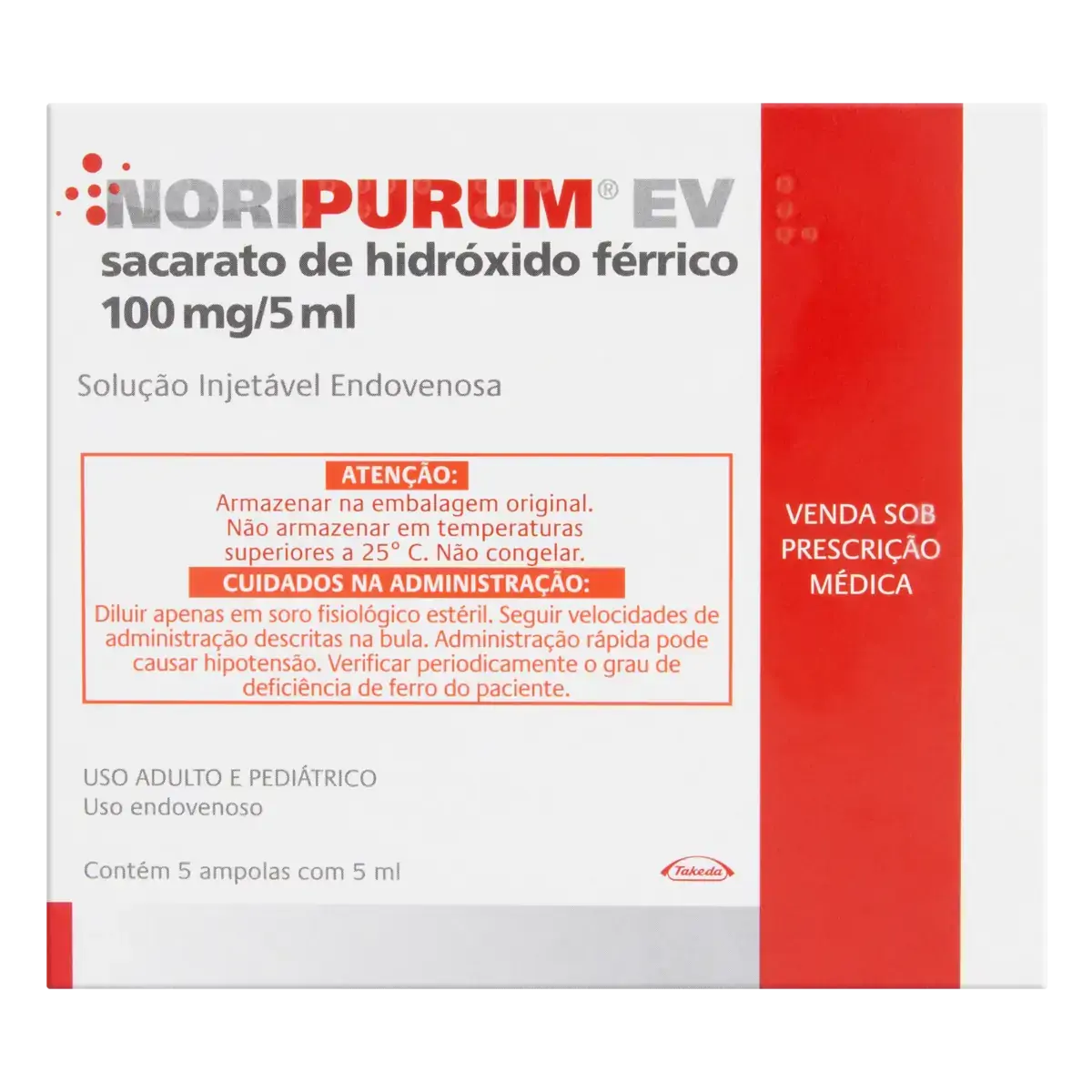 Noripurum Ev 100mg/5ml Takeda Caixa 5 Ampolas 5ml Cada Solução Injetável