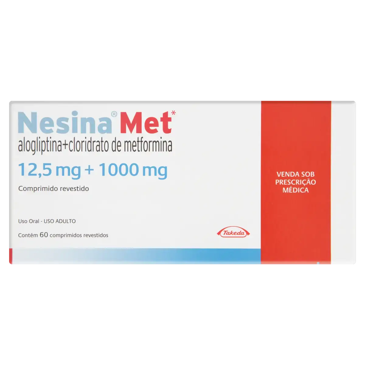 Nesina Met Alogliptina 12,5mg Cloridrato De Metformina 1000mg Takeda Caixa 60 Comprimidos Revestidos