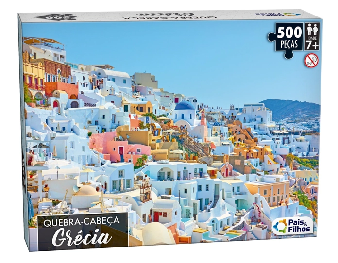 Quebra Cabeça Grécia 500 Peças Premium, Pais &amp; Filhos 10761, Enquadre 37x54 Cm, + 7 Anos  - 147036