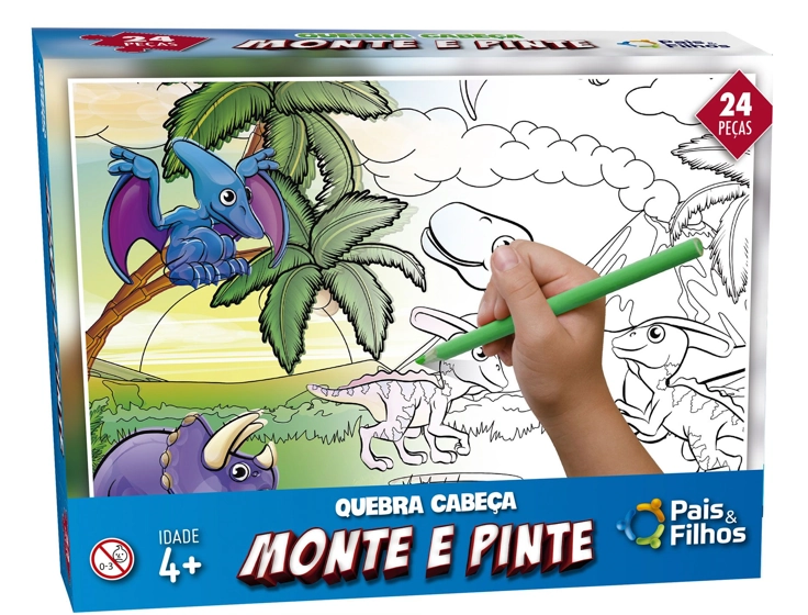 QUEBRA-CABECA Cartonado Dinossauro Monte e Pinte 24PCS