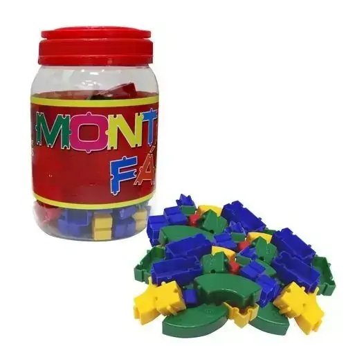 Brinquedo Blocos De Montar Coloridos Monta Fácil  Pote com 200 Pçs Pais e Filhos