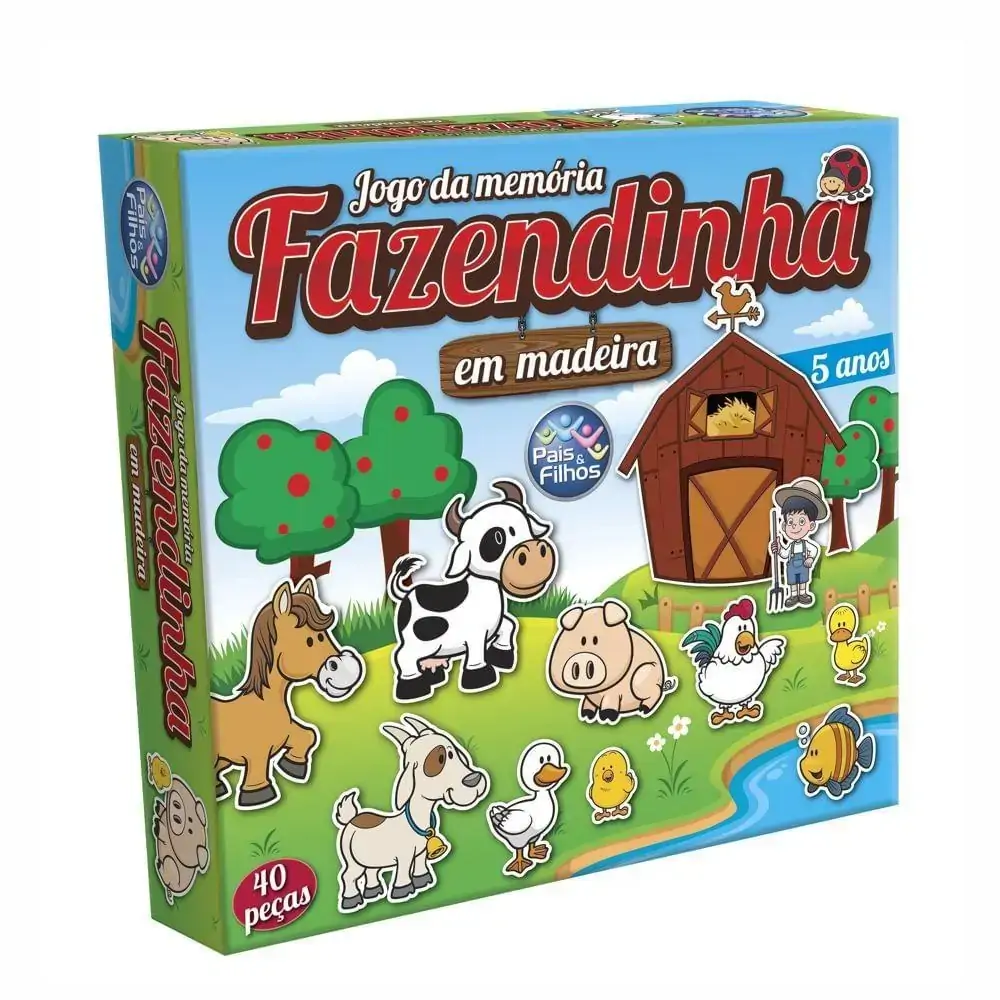 Jogo da Memória Fazendinha em Madeira - Pais &amp; Filhos