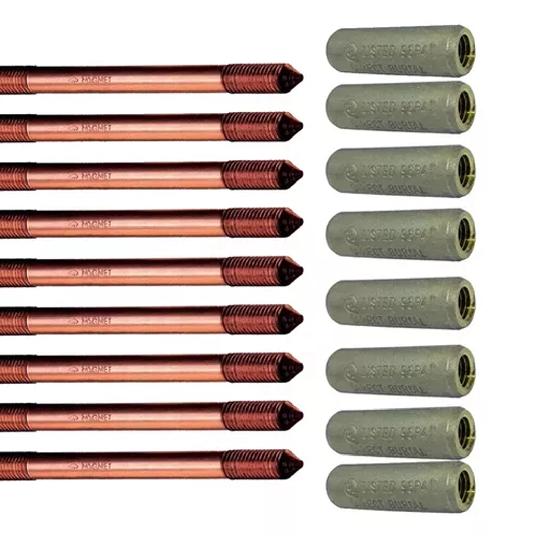 Kit 9 Haste Terra 5/8 X2,4m C/rosca Prolonga + Luva Emenda