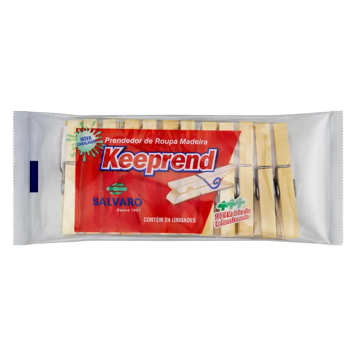 Prendedor De Roupa Madeira Keeprend 24 Unidades
