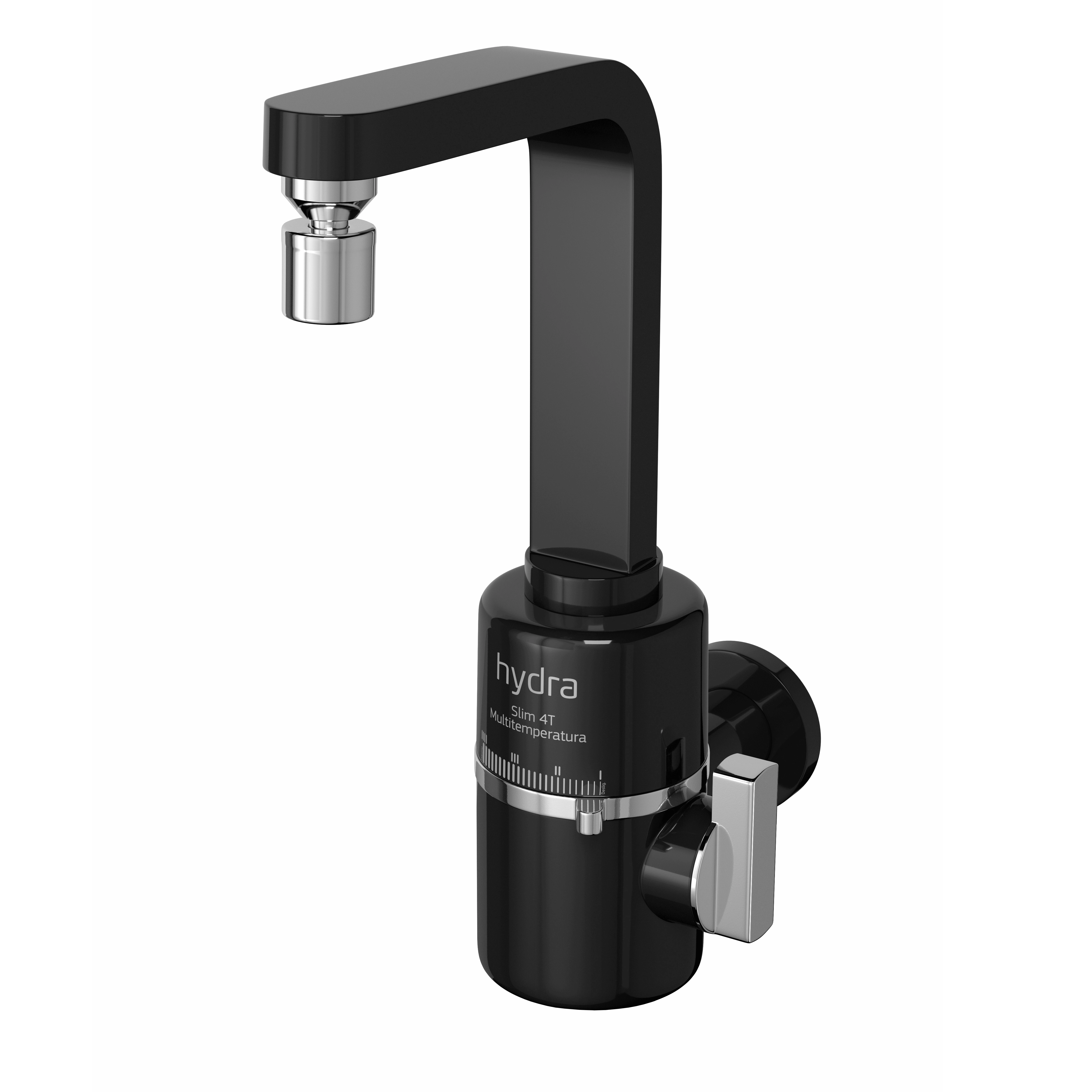 Torneira Elétrica de Parede para Cozinha com Bica Alta Preta Fosca 127V (110V) Slim 4T Hydra