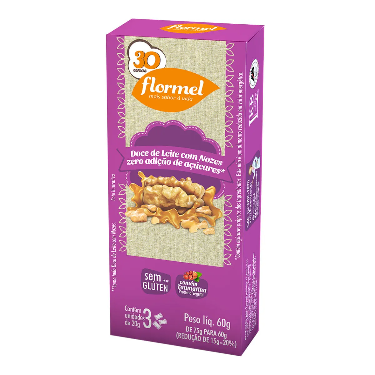 Pack Doce De Leite Com Nozes Flormel Caixa 60g 3 Unidades