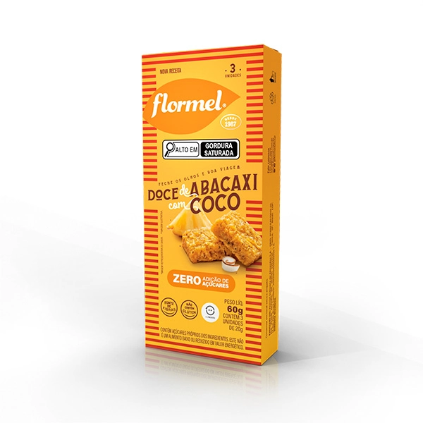 Pack Doce De Coco Com Abacaxi Flormel Caixa 60g 3 Unidades