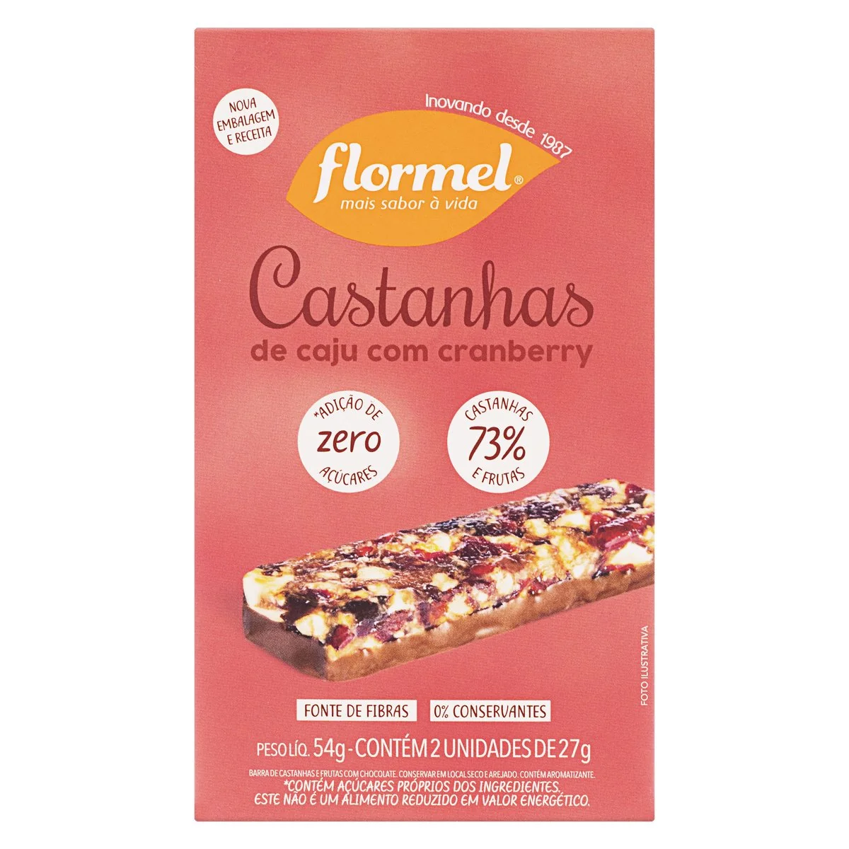 Barra de Castanha de Caju com Cranberry Flormel 54g 2 Unidades