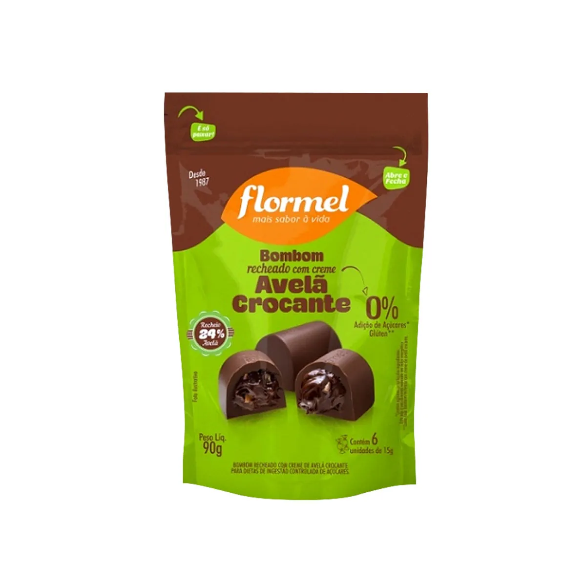 Bombom de Chocolate com Recheio de Avelã Flormel 90g