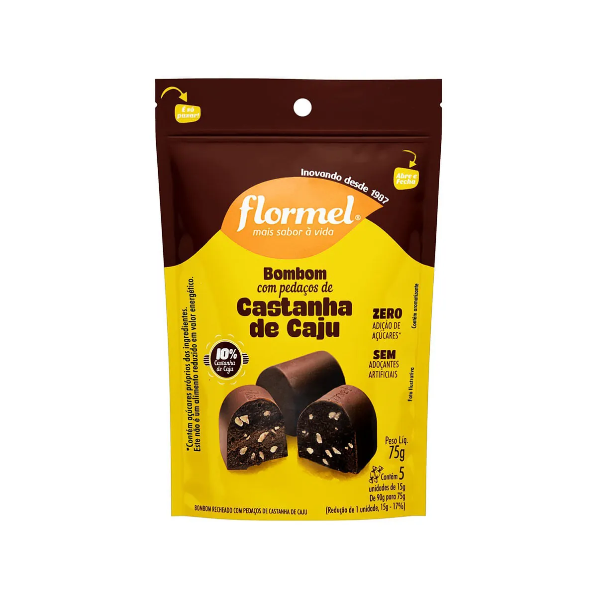 Bombom com Castanha de Caju Zero Açúcar 5uni - Flormel