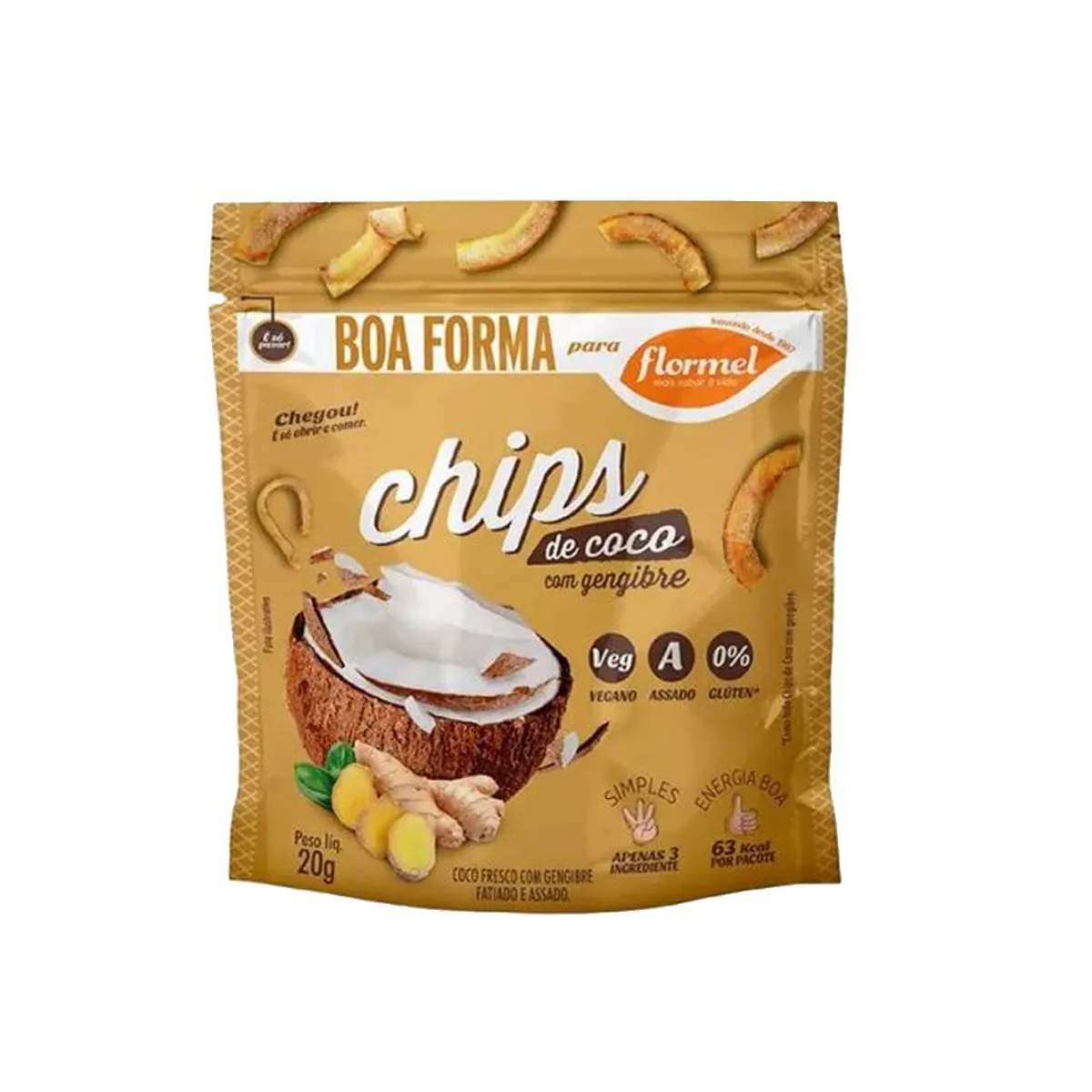 Chips De Coco Com Gengibre Flormel Pouch 20g