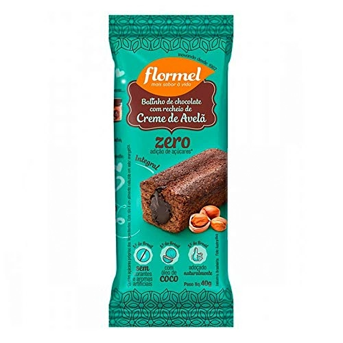 Bolinho Integral Chocolate Recheio Creme De Avelã Flormel Pacote 40g