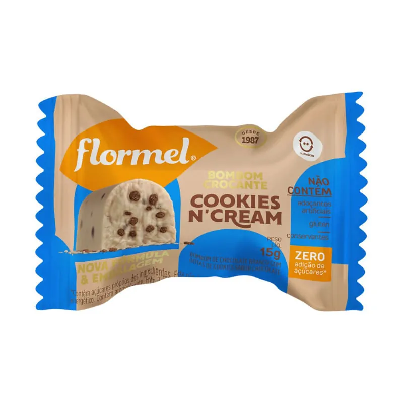 Bombom de Chocolate Branco com Cookies'n Cream Zero Flormel 15g