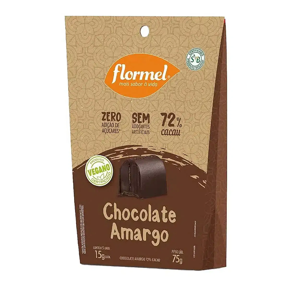 Chocolate Amargo 72 Cacau Vegano Flormel Caixa 75g 5 Unidades