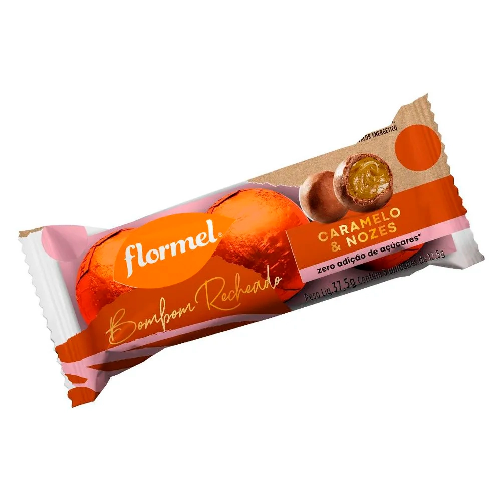 Bombom Caramelo Nozes Flormel Caixa 375g 10 Unidades