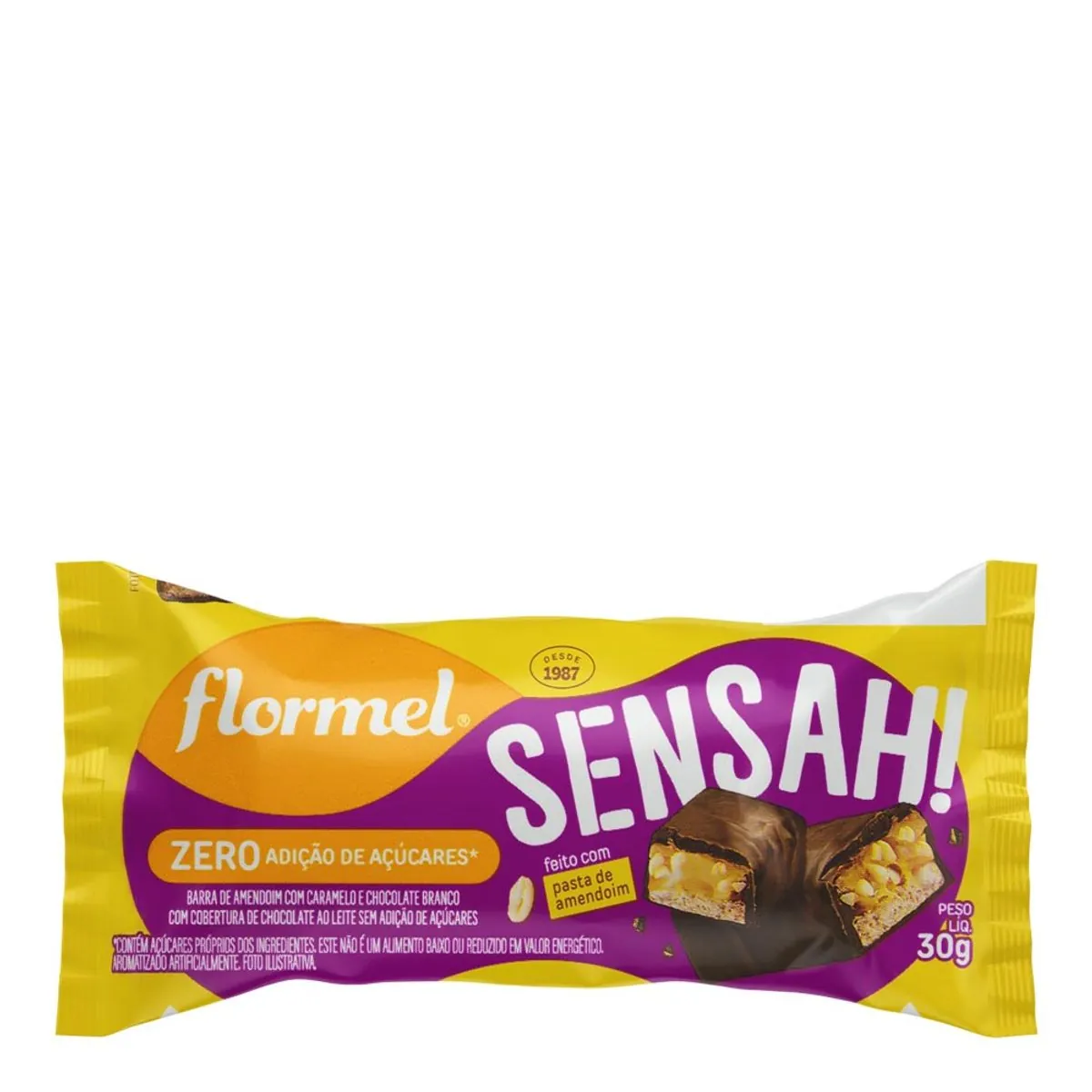 Barra de Amendoim com Cobertura Chocolate ao Leite sem Adição de Açúcar Flormel Sensah!30g
