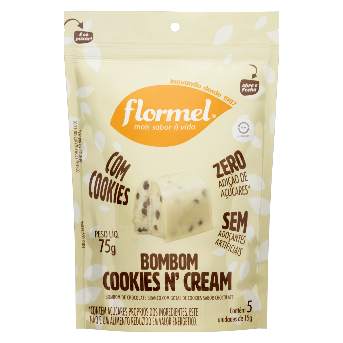 Bombom Crocante Cookies N Cream Flormel Caixa 60g 5 Unidades