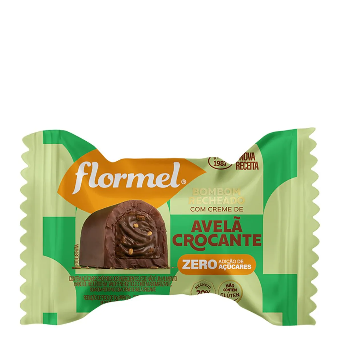 Bombom Recheio Creme De Avelã Crocante Flormel Pacote 12g