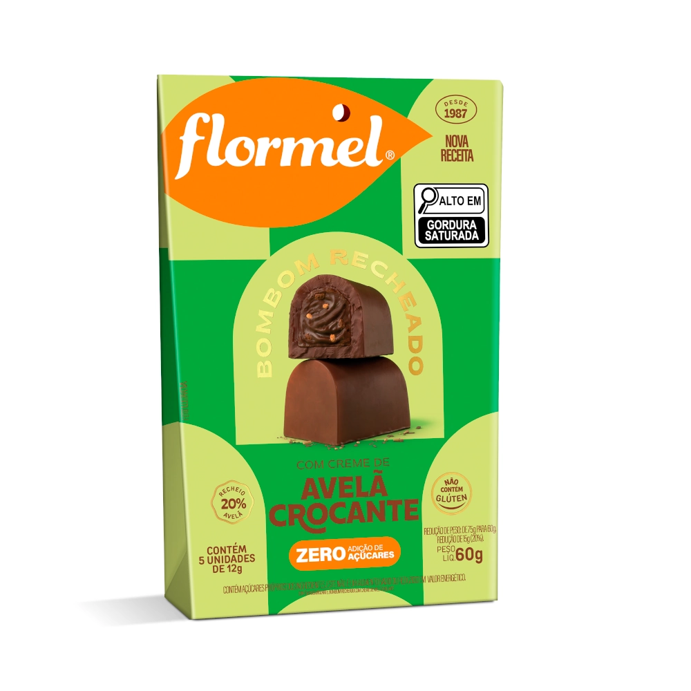 Bombom Creme De Avelã Crocante Flormel Caixa 60g 5 Unidades