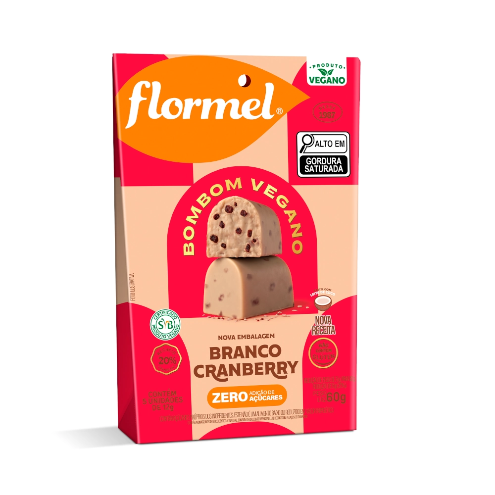 Bombom Branco Com Pedaços De Cranberry Flormel Caixa 60g 5 Unidades
