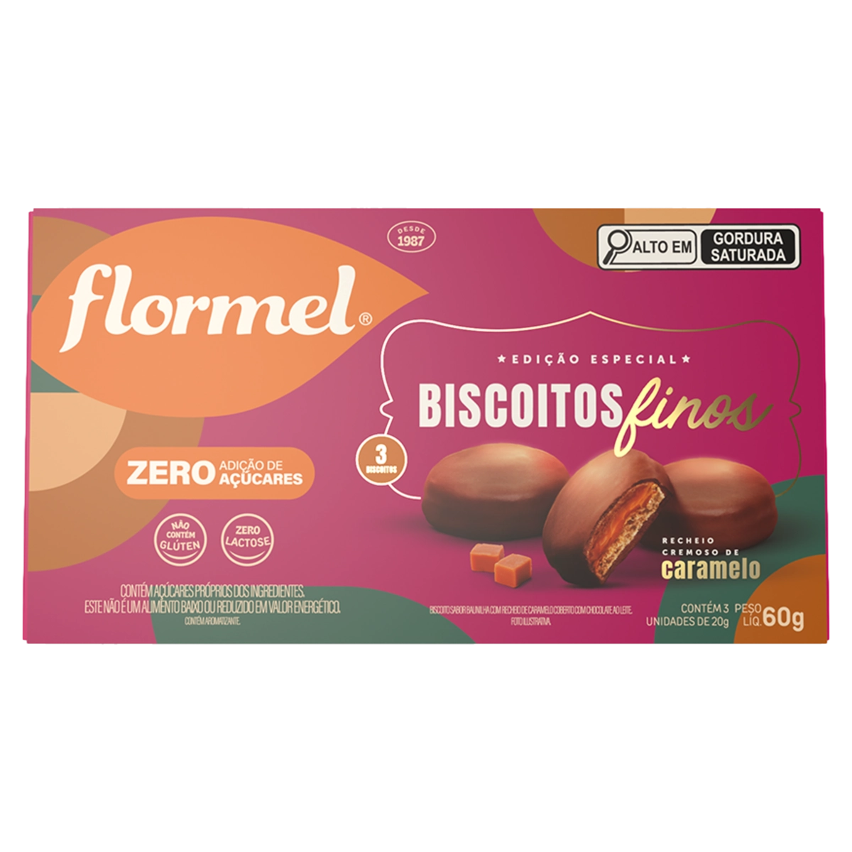 Biscoito Baunilha Recheio Caramelo Cobertura Chocolate Ao Leite Sem Glúten Zero Lactose Flormel Fino